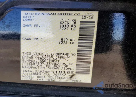 2017 Nissan Altima 2.5 from USA, damaged, VIN 1N4AL3AP2HN318165